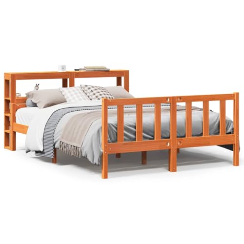 Homvdxl Holzbettrahmen mit Ablagen – 82 cm Höhe – Bettgestell aus Holz mit Kopfteil & Fußteil, für Schlafzimmer Wohnzimmer, 160 x 200 cm – Wachsbraun von Homvdxl