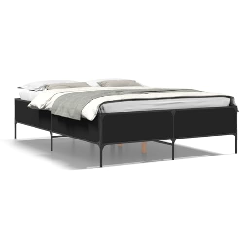 Homvdxl Industrielles Bettgestell, 150 x 200 cm, kleine Queensize-Betten mit massiven Lamellen, Metallrahmen & extra Beinen, kein Boxspringbett erforderlich - Schwarz von Homvdxl