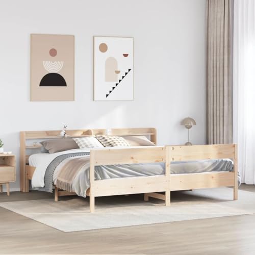 Homvdxl King Beds, 180x200 cm Bettgestell mit Bettkasten Kopfteil, Holzplattform-Bettgestell mit Fußteil, kein Boxspringbett erforderlich - Braun von Homvdxl