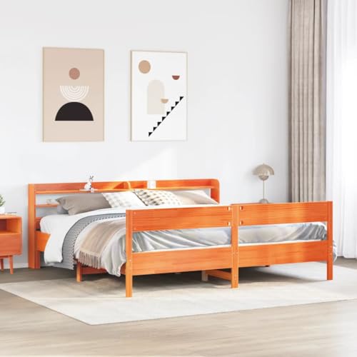 Homvdxl King Beds, 180x200 cm Bettgestell mit Bettkasten Kopfteil, Holzplattform-Bettgestell mit Fußteil, kein Boxspringbett erforderlich - Wachsbraun von Homvdxl