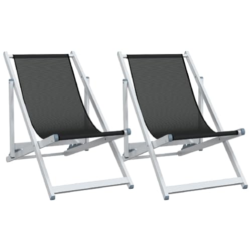 Homvdxl Klappbarer Aluminium-Liegestuhl, 2er-Set, Strandstuhl, Outdoor, Camping, Picknick, 3 Positionen verstellbar, Schwarz von Homvdxl