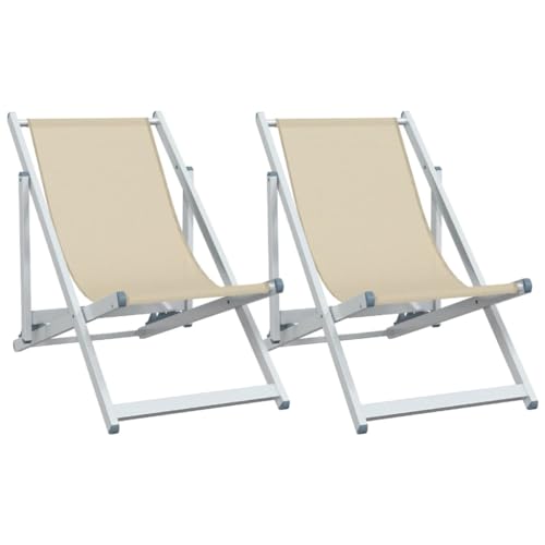 Homvdxl Klappbarer Aluminium-Liegestuhl, 2er-Set, Strandstuhl, Outdoor, Camping, Picknick, 3 Positionen verstellbar, cremefarben von Homvdxl