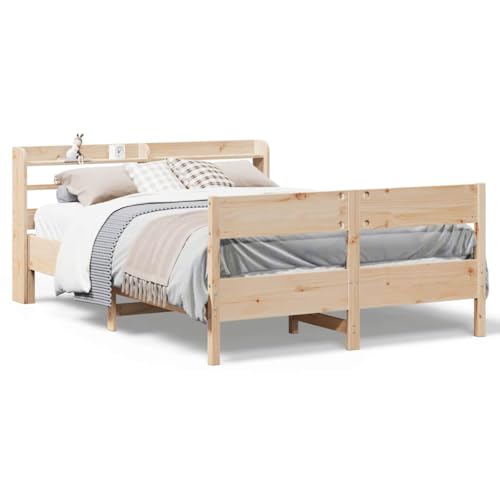 Homvdxl Kleine Doppelbetten 120x190 cm Bettgestell mit Bettkasten Kopfteil Holz Plattformbett Bettgestell mit Fußteil, kein Boxspring nötig - Braun von Homvdxl