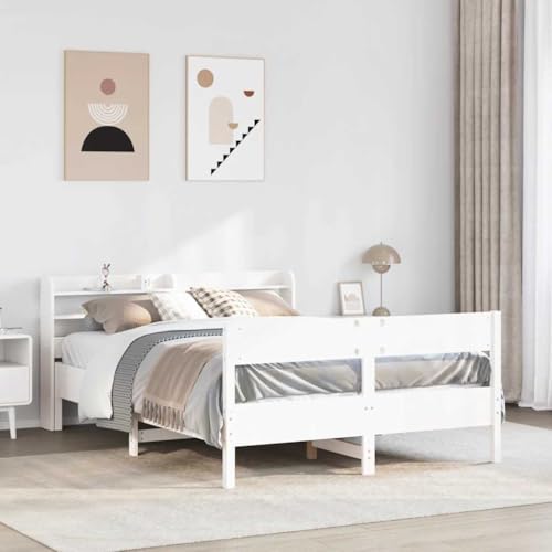 Homvdxl Kleine Doppelbetten 120x190 cm Bettgestell mit Bettkasten Kopfteil Holz Plattformbett Bettgestell mit Fußteil Kein Boxspring nötig - Weiß von Homvdxl
