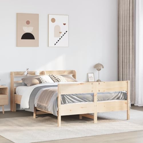 Homvdxl Kleine Doppelbetten 120x200 cm Bettgestell mit Bettkasten Kopfteil Holz Plattformbett Bettgestell mit Fußteil Kein Boxspring nötig - Braun von Homvdxl