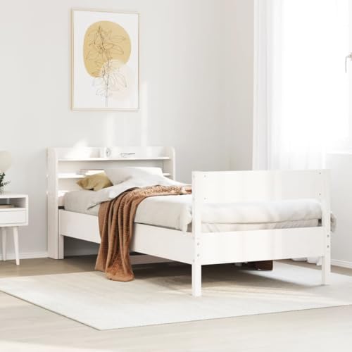 Homvdxl Kleine Einzelbetten 75x190 cm Bettgestell mit Stauraum Kopfteil Holz Plattformbett Bettgestell mit Fußteil, kein Boxspring nötig - Weiß Homvdxl Kleine Einzelbetten 75x190 cm Bettgestell mit Stauraum Kopfteil Holz Plattformbett Bettgestell mit Fußteil, kein Boxspring nötig - Weiß von Homvdxl