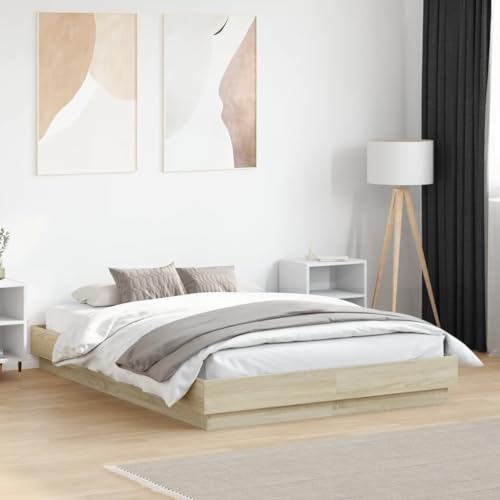 Homvdxl Kleines Doppelplattform-Bettgestell, 23 cm niedrige Bettrahmen, einfaches Design, Sperrholz-Lattenstütze, einfache Montage, 120 x 190 cm, Braun Homvdxl Kleines Doppelplattform-Bettgestell, 23 cm niedrige Bettrahmen, einfaches Design, Sperrholz-Lattenstütze, einfache Montage, 120 x 190 cm, Braun von Homvdxl