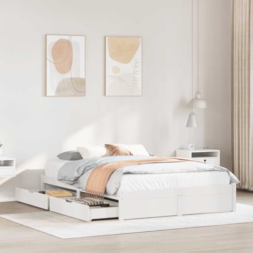 Homvdxl Kleines Queensize-Bettgestell mit Schubladen, Kiefernholz, starke Unterstützung, für Erwachsene/Jugendliche, Anzug für 150x200 cm Matratze, einfache Montage, Weiß Homvdxl Kleines Queensize-Bettgestell mit Schubladen, Kiefernholz, starke Unterstützung, für Erwachsene/Jugendliche, Anzug für 150x200 cm Matratze, einfache Montage, Weiß von Homvdxl