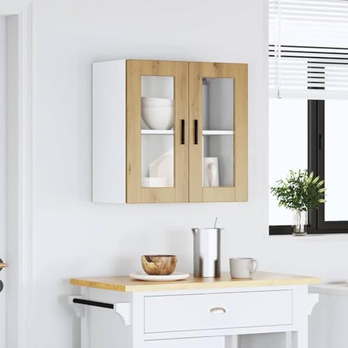 Homvdxl Küchenhängeschrank mit 2 Glastüren, Badezimmerschrank Wandschrank 60x31x60 cm, moderner Medizinschrank mit 2 Etagen Regal - Natur von Homvdxl