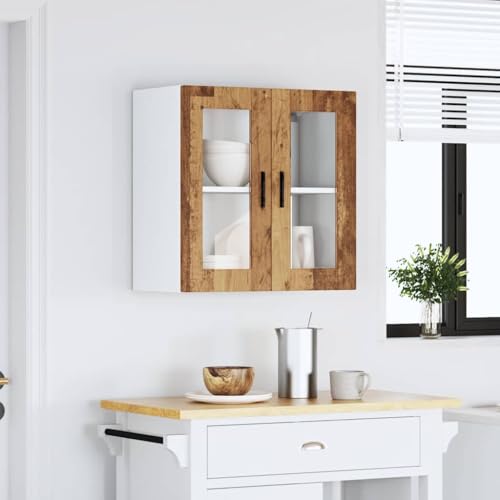Homvdxl Küchenhängeschrank mit 2 Glastüren, Badezimmerschrank zur Wandmontage, 60 x 31 x 60 cm, moderner Medizinschrank mit 2 Etagen Regal - Alter Stil Homvdxl Küchenhängeschrank mit 2 Glastüren, Badezimmerschrank zur Wandmontage, 60 x 31 x 60 cm, moderner Medizinschrank mit 2 Etagen Regal - Alter Stil von Homvdxl