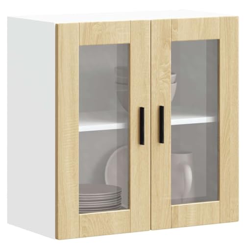 Homvdxl Küchenhängeschrank mit 2 Glastüren Wandschrank Bad Aufbewahrungsschrank 60x31x60 cm moderner Medizinschrank mit 2 Etagen Regal - Braun von Homvdxl