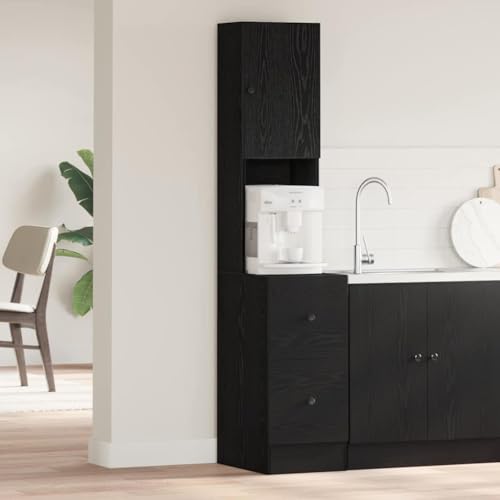Homvdxl Küchenschrank Hochschrank 35x50x180 cm Schmaler Sideboard Aufbewahrungsschrank Modern Küchenschrank mit 2 Schubladen und Tür Schwarze Eiche von Homvdxl