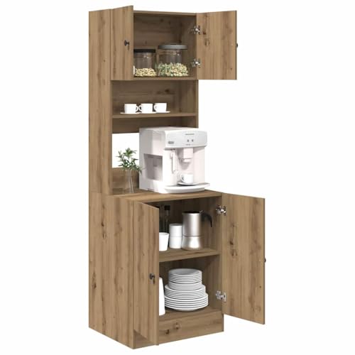 Homvdxl Küchenschrank Hochschrank 60x50x180cm Groß Sideboard Aufbewahrungsschrank Modern Küchenschrank mit 4 Türen für Esszimmer Wohnzimmer Flur | Natur von Homvdxl