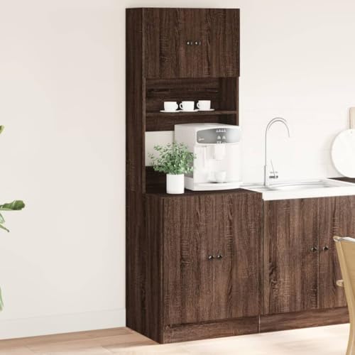 Homvdxl Küchenschrank Hochschrank 60x50x180cm Großer Sideboard Aufbewahrungsschrank Modern Küchenschrank mit 4 Türen für Esszimmer Wohnzimmer Flur | Braun+Eiche von Homvdxl
