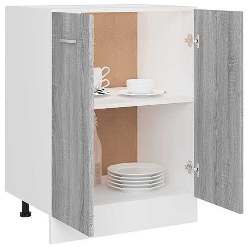 Homvdxl Küchenunterschrank - 60x46x81,5 cm - Unterschrank Küchenzeile mit höhenverstellbaren Beinen (ohne Arbeitsplatte), Grau+Eiche von Homvdxl