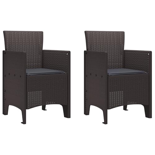 Homvdxl Kunststoff Outdoor Esszimmerstühle 2er Set, Rattan Optik Terrasse Gartenstühle mit Kissen/für Garten/Rasen/Veranda/Hinterhof/Pool, 53x49x85cm - Braun von Homvdxl