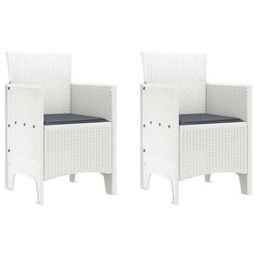 Homvdxl Kunststoff Outdoor Esszimmerstühle 2er Set, Rattan Optik Terrasse Gartenstühle mit Kissen/für Garten/Rasen/Veranda/Hinterhof/Pool, 53x49x85cm - Weiß von Homvdxl