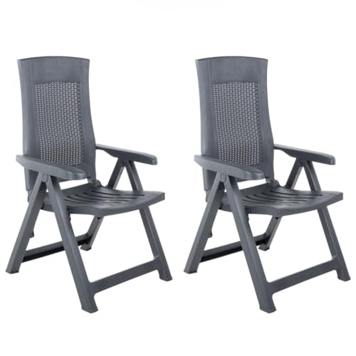 Homvdxl Liegestühle 2er Set Terrasse Klappbar Lounge Liegestuhl Kunststoff Rasen Terrasse Stuhl für Garten Strand Camping - Anthrazit Homvdxl Liegestühle 2er Set Terrasse Klappbar Lounge Liegestuhl Kunststoff Rasen Terrasse Stuhl für Garten Strand Camping - Anthrazit von Homvdxl