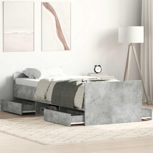 Homvdxl Moderne Bettgestell mit 4 Unterbettschubladen & offenen Regalen, 75x190 cm Lattenrost Bettplattform in schlichtem Design, kein Boxspring nötig - Grau von Homvdxl
