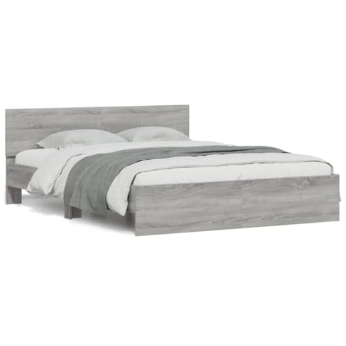 Homvdxl Modernes Plattformbettgestell mit niedrigem Kopfteil, 140x190 cm, Doppellattenbett für Jugendliche/Erwachsene, kein Boxspringbett erforderlich - Grau Sonoma von Homvdxl