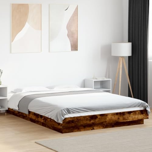 Homvdxl Niedriges Bettgestell, 23 cm, 120 x 200 cm, kleines Doppelbett, modernes Plattformbett mit Sperrholz-Lattenstütze und Mittelbeinstütze, kein Boxspringbett erforderlich – Raucheiche Homvdxl Niedriges Bettgestell, 23 cm, 120 x 200 cm, kleines Doppelbett, modernes Plattformbett mit Sperrholz-Lattenstütze und Mittelbeinstütze, kein Boxspringbett erforderlich – Raucheiche von Homvdxl