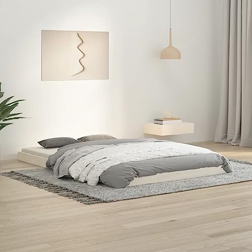 Homvdxl Niedriges Bettgestell – 9 cm Höhe – 120 x 190 cm kleines Doppelbett aus Holz, Plattformbettrahmen für Schlafzimmer, Wohnzimmer, kein Boxspringbett erforderlich – Weiß von Homvdxl