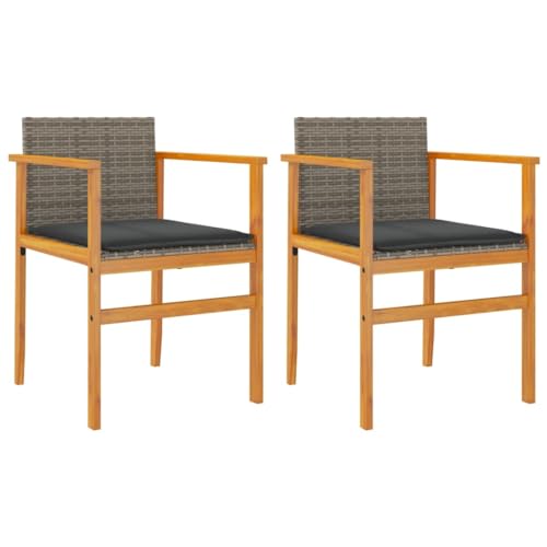 Homvdxl Outdoor Gartenstuhl mit Kissen, Rattan-Bistrostuhl, Holzrahmen, gewebter Sitz, 2er-Set - Grau von Homvdxl