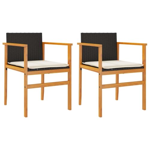 Homvdxl Outdoor Gartenstuhl mit Kissen, Rattan-Bistrostuhl, Holzrahmen, gewebter Sitz, 2er-Set - Schwarz von Homvdxl