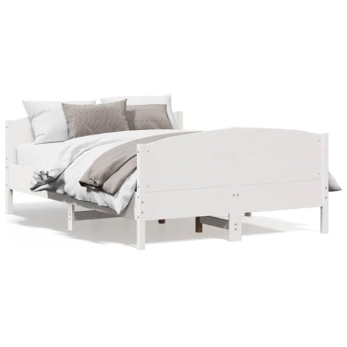 Homvdxl Plattformbettgestell aus Kiefernholz, 140x200 cm Doppelbett, klassische Bettgestelle mit Kopfteil & Fußteil, Holzlattenstütze, einfache Montage, kein Boxspring erforderlich (Weiß) von Homvdxl
