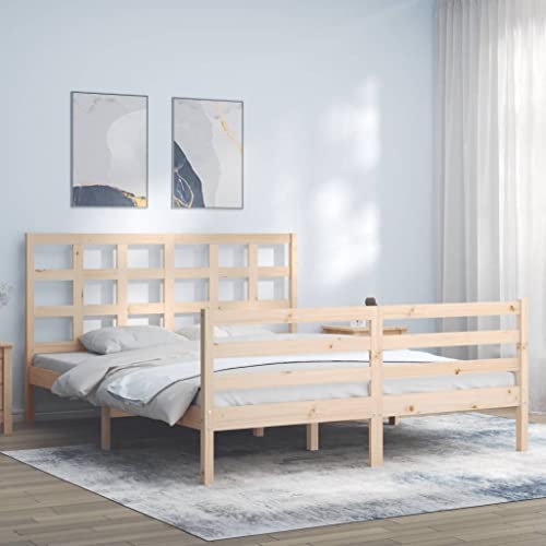 Homvdxl Queensize-Bettgestell, für 160 x 200 cm Matratze, 21 cm Unterbettkommode, Holzplattform-Bettgestell, kein Boxspringbett erforderlich, Braun von Homvdxl