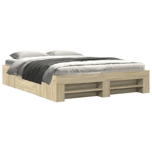 Homvdxl Queensize-Bettgestell mit mobilen Schubladen und offenem Regal, 160 x 200 cm, Holzwerkstoff-Plattformbett, kein Boxspringbett nötig, verbesserte Lattenstütze, Braun Homvdxl Queensize-Bettgestell mit mobilen Schubladen und offenem Regal, 160 x 200 cm, Holzwerkstoff-Plattformbett, kein Boxspringbett nötig, verbesserte Lattenstütze, Braun von Homvdxl