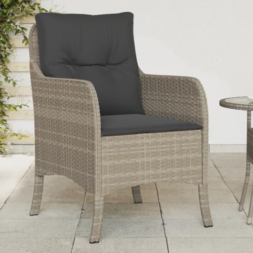 Homvdxl Rattan Optik Gartenstühle 2er Set Outdoor Stühle mit Kissen, Rückenlehne und Armlehne 58,5x67x86cm Esszimmerstuhl (Hellgrau) von Homvdxl