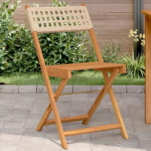 Homvdxl Rattan Optik Klappstuhl Outdoor 2er Set Einfacher Holz Garten Esszimmerstuhl mit Rückenlehne Lamellensitz für Terrasse Terrasse Balkon Beige von Homvdxl