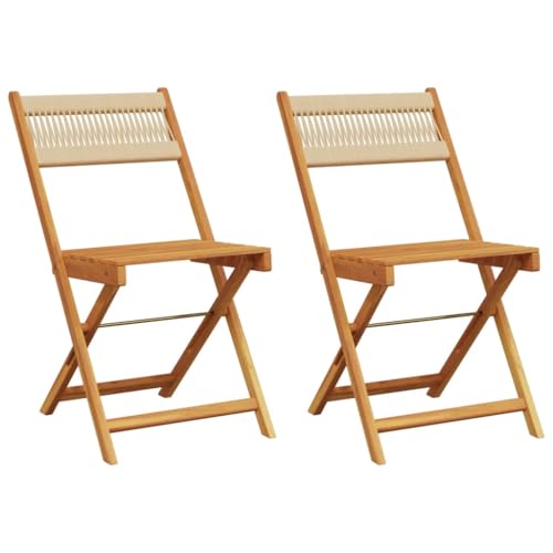Homvdxl Seiloptik Klappstuhl Outdoor 2er Set Einfacher Holz Garten Esszimmerstuhl mit Rückenlehne Lamellensitz für Terrasse Terrasse Balkon Beige von Homvdxl