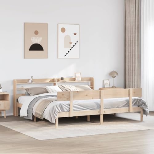 Homvdxl Simple Bettgestell 200x200 cm Super King Holz Plattformbetten mit Ablageregal und Lamellen für Erwachsene und Jugendliche Kiefernholz Kein Boxspring erforderlich - Braun von Homvdxl