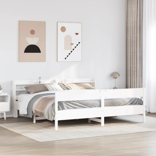 Homvdxl Super King Betten 200x200 cm Bettgestell mit Bettkasten Kopfteil Holz Plattformbett Bettgestell mit Fußteil, kein Boxspring erforderlich - Weiß von Homvdxl
