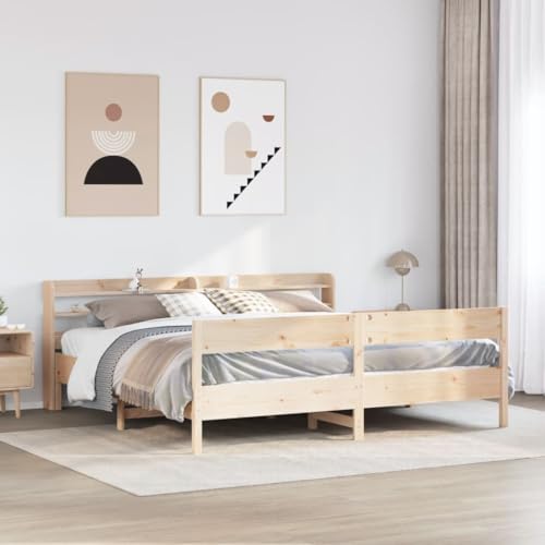 Homvdxl Super King Betten 200x200 cm Bettgestell mit Bettkasten Kopfteil Holz Plattformbett Bettgestell mit Fußteil, kein Boxspring nötig - Braun von Homvdxl