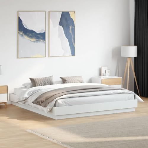 Homvdxl Super King Plattform-Bettgestell 23 cm niedrige Bettrahmen Einfaches Design Sperrholz-Lattenstütze Einfache Montage - 200 x 200 cm, Weiß Homvdxl Super King Plattform-Bettgestell 23 cm niedrige Bettrahmen Einfaches Design Sperrholz-Lattenstütze Einfache Montage - 200 x 200 cm, Weiß von Homvdxl
