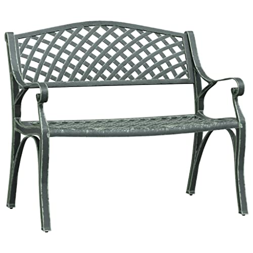 Homvdxl Terrassen-Gartenbank, 102 x 50 cm, Aluminiumguss, Liebessitzer mit Armlehnen für Park, Hof, Veranda, Rasen, Balkon, Hinterhof, antike Sitzmöbel (grün) von Homvdxl