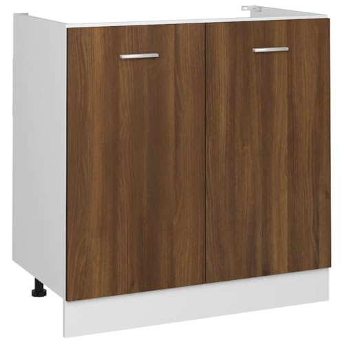 Homvdxl Waschbeckenunterschrank 80 cm Küchenunterschrank mit 2 Türen und verstellbaren Füßen für Home Office, Braun+Eiche von Homvdxl