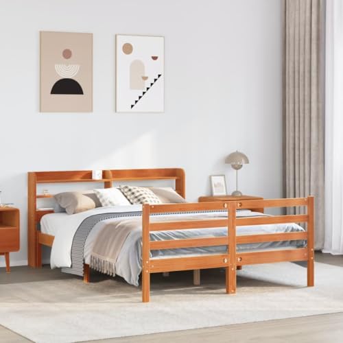 Homvdxl Wax Braun Bettgestell mit Stauraum Kopfteil, Bettgestell mit Kopfteil & Fußteil, Massives Kiefernholz Stauraumbetten, kein Boxspringbett nötig, 140x190 cm Doppelbett Homvdxl Wax Braun Bettgestell mit Stauraum Kopfteil, Bettgestell mit Kopfteil & Fußteil, Massives Kiefernholz Stauraumbetten, kein Boxspringbett nötig, 140x190 cm Doppelbett von Homvdxl