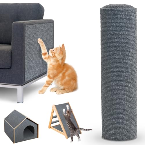 Homwiz Selbstklebende Kratzschutz Sofa Katze, 200cmx40cm Kratzmatte Selbstklebend, DIY Kratzmatte Katze Kratzteppich Kratzbrett Wand für Couch, Katzenständer, Holzgriff, Katzenturm (Dunkelgrau) von Homwiz
