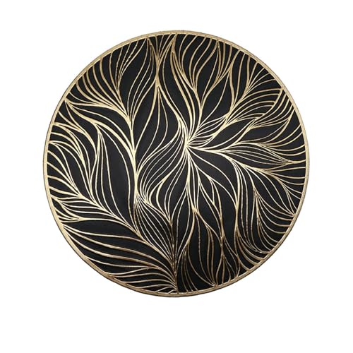 Homxi 10 Stück Platzsets,38 cm,Tisch Platzset PVC Rund mit Blattmuster Placemats Set Schwarz Gold von Homxi