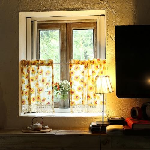 Homxi 2 Teilige Bistrogardine,2 x 60 W x 60 H cm,Vorhang Rot Gelb Kurz,Blumenmuster mit Spitze Vorhänge mit Taschen Homxi 2 Teilige Bistrogardine,2 x 60 W x 60 H cm,Vorhang Rot Gelb Kurz,Blumenmuster mit Spitze Vorhänge mit Taschen von Homxi