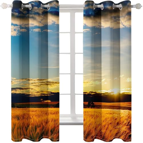 Homxi 2er Pack Gardine Blickdicht Kinderzimmer,2 x 137W x 183H cm,Schlafzimmer Vorhänge Modern Set mit Ösen Weizen und Sonnenuntergang Landschaft Vorhänge Braun Blau für Wohnzimmer Homxi 2er Pack Gardine Blickdicht Kinderzimmer,2 x 137W x 183H cm,Schlafzimmer Vorhänge Modern Set mit Ösen Weizen und Sonnenuntergang Landschaft Vorhänge Braun Blau für Wohnzimmer von Homxi