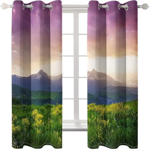 Homxi 2er Pack Gardine Blickdicht Kinderzimmer,2 x 137W x 229H cm,Vorhänge Set Ösen Berg und Blumenlandschaft Lila Gelb Grün Vorhänge Modern Küchen Homxi 2er Pack Gardine Blickdicht Kinderzimmer,2 x 137W x 229H cm,Vorhänge Set Ösen Berg und Blumenlandschaft Lila Gelb Grün Vorhänge Modern Küchen von Homxi