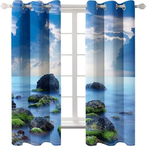 Homxi 2er Pack Gardine Blickdicht Kinderzimmer,2 x 137W x 274H cm,Vorhänge Set Ösen Natursteine und Himmel Blau Grün Küchen Vorhänge Modern Homxi 2er Pack Gardine Blickdicht Kinderzimmer,2 x 137W x 274H cm,Vorhänge Set Ösen Natursteine und Himmel Blau Grün Küchen Vorhänge Modern von Homxi