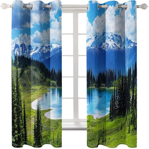 Homxi 2er Pack Vorhang Blickdicht Kinder,2 x 214W x 229H cm,Vorhänge Nach Maß mit Ösen Bergsee und Baumlandschaft Gardine Vorhang für Schlafzimmer Weiß Blau Grün Homxi 2er Pack Vorhang Blickdicht Kinder,2 x 214W x 229H cm,Vorhänge Nach Maß mit Ösen Bergsee und Baumlandschaft Gardine Vorhang für Schlafzimmer Weiß Blau Grün von Homxi