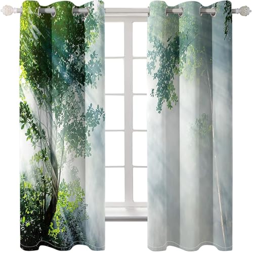Homxi 2er Pack Vorhang Kinder Blickdicht,2 x 102W x 244H cm,Vorhänge Ösen Psychedelische Bäume Gardinen Grün Weiß Wohnzimmer von Homxi