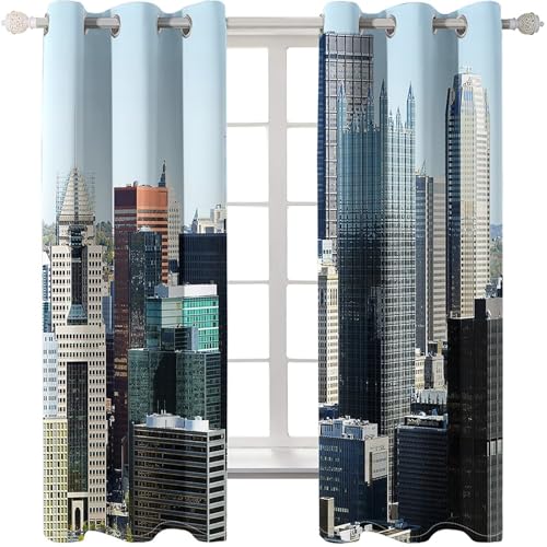 Homxi 2er Set Gardine Blickdicht Kinderzimmer,2 x 132W x 274H cm,Gardinen Set mit Ösen Stadtarchitektur Landschaft Gardinen Hellblau Grün für Küchen Modern Homxi 2er Set Gardine Blickdicht Kinderzimmer,2 x 132W x 274H cm,Gardinen Set mit Ösen Stadtarchitektur Landschaft Gardinen Hellblau Grün für Küchen Modern von Homxi